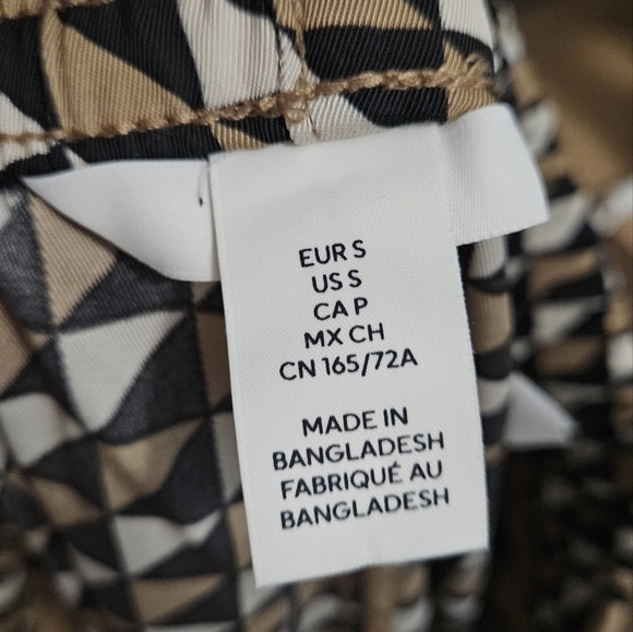 H&M Twill Satin Drawstring Wide Leg Patterened Trouser In Beige/black. Size SM - Picture 16 of 16